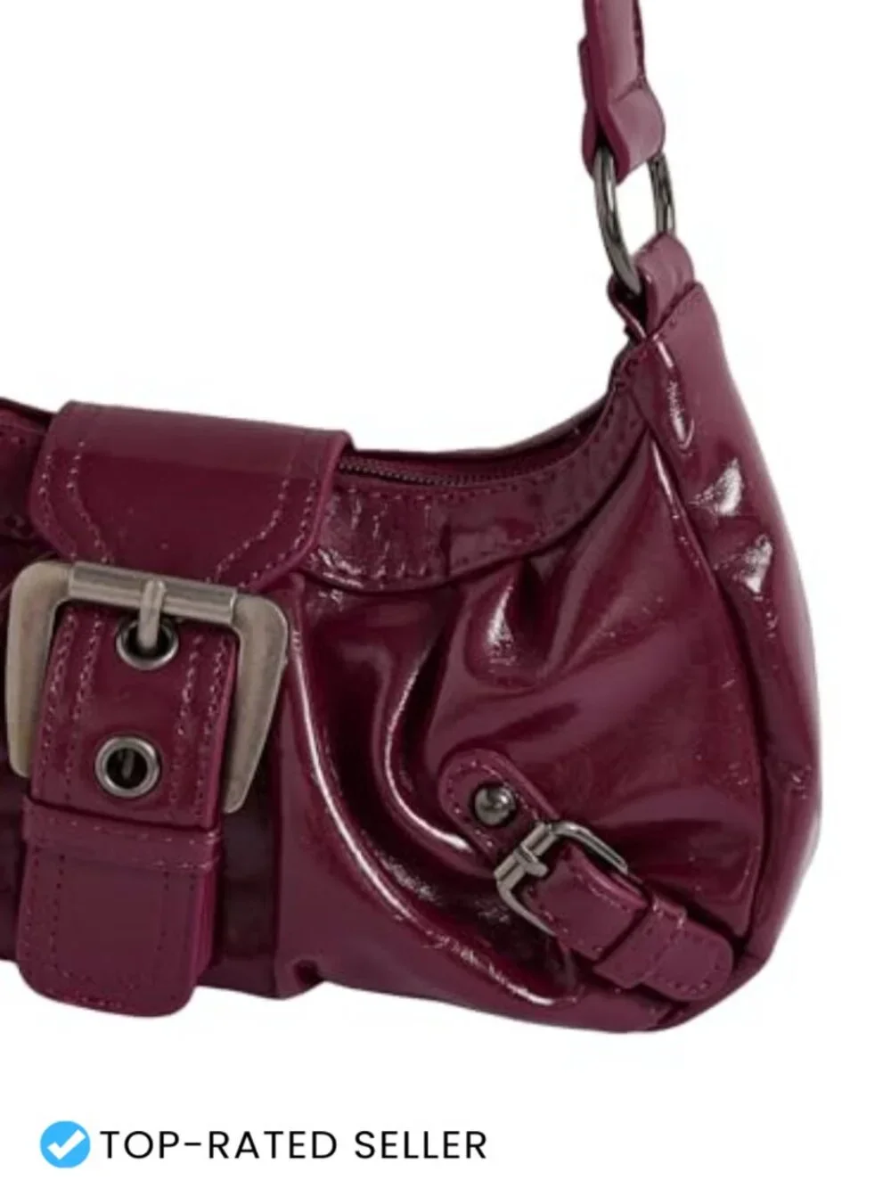 Faux Leather Crescent Shoulder Bag Y2k Mini Purse Goth Vintage Hobo